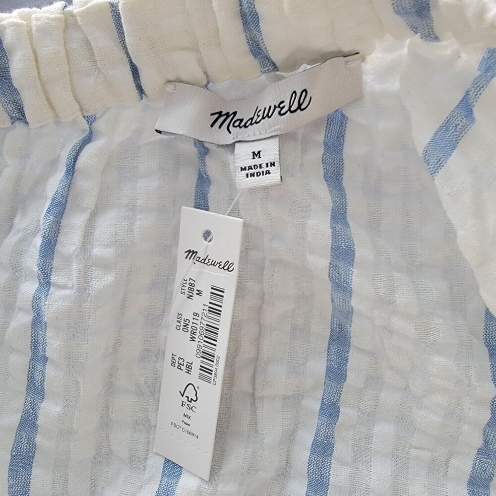 madewell Seersucker One-Shoulder Puff-Sleeve Midi Dress in Stripe size M - Picture 9 of 10